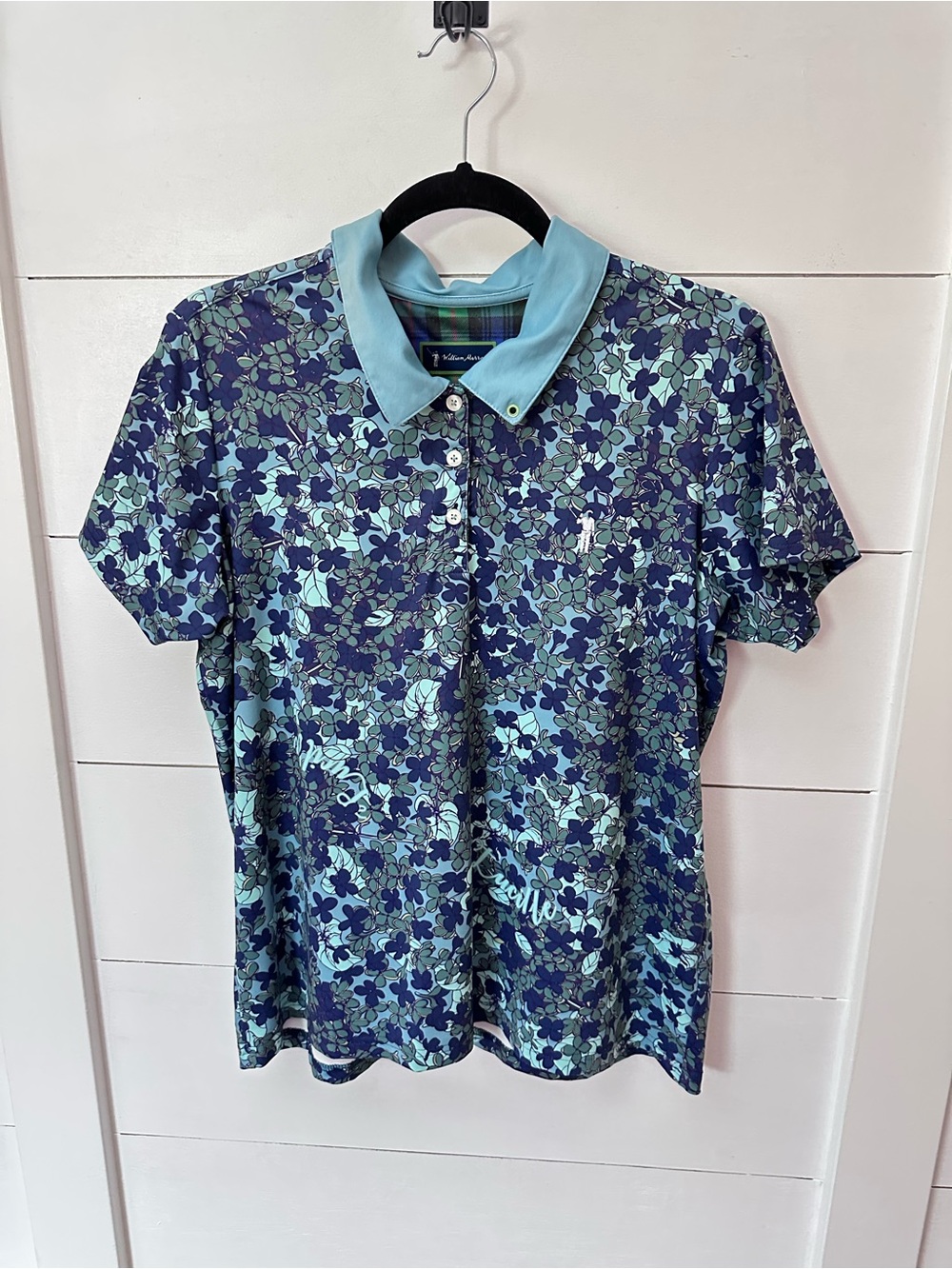 William Murray XL Golf Lucille moisture wicking navy-teal shamrock polo
